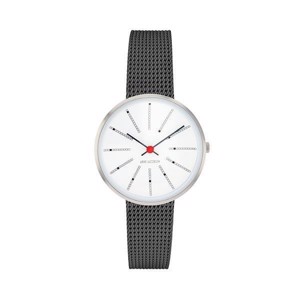 Arne Jacobsen ur - Bankers - Ø 30 mm - Gunmetal mesh & Hvid skive 53100-1412